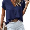 Short Sleeve Blouses for Women 2024 Summer Western Chiffon Shirts Dressy Casual Pearl Tops