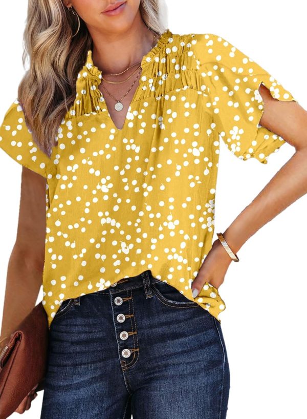 71xLQ-3s63L._AC_SL1500.jpg Women's Casual V Neck Alicia Floral Print Smocked Short Sleeve Chiffon Blouses Bohemian Top Shirts