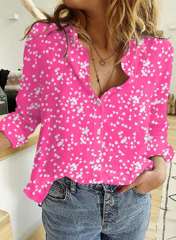 Women's Casual V Neck Alicia Floral Print Roll Up Long Sleeve Chiffon Button Down Blouses Bohemian Top Shirts