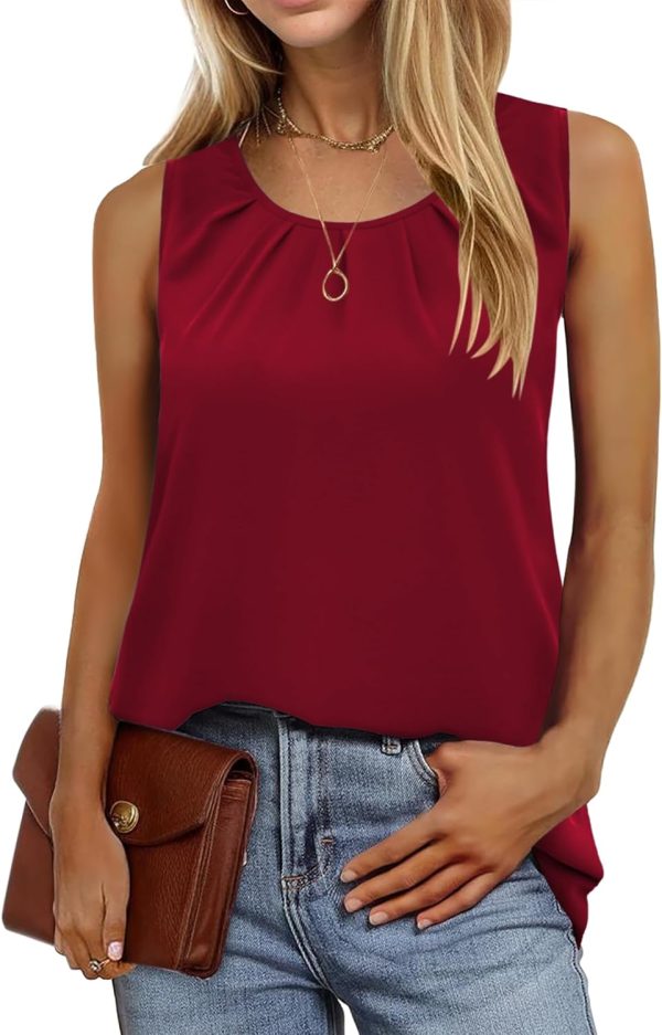 Women's Sleeveless Chiffon Tank Top Double Layers Keyhole Back Blouse Tunic S-XXL