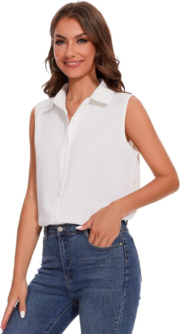 Womens Sleeveless Button Down Shirt Classic Collared Blouse Basic Tank Tops Work Office Chiffon Tops