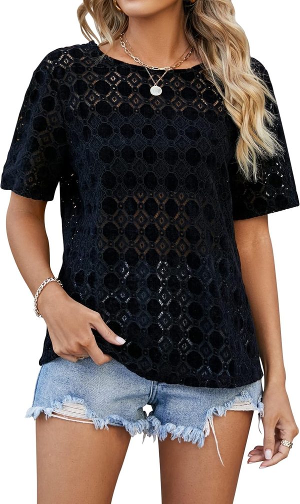 Womens Chiffon Blouse Summer Casual Round Neck Short Sleeve Pom Pom Shirts Top