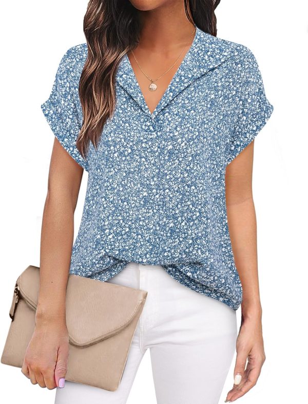 Women's Short Sleeve Chiffon Blouses for Office Work Business Attire Collared Shirts
