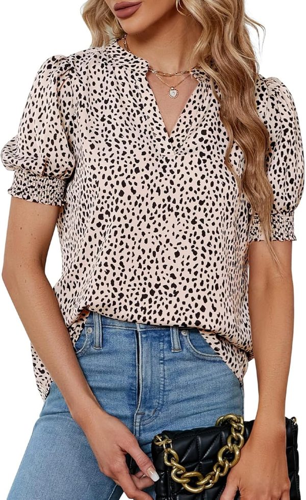 815txXY18fL._AC_SL1500.jpg Womens Fashion Blouses Notched V Neck Puffer Short Sleeve Shirt Polka Dot Tops Chiffon Dressy Shirts