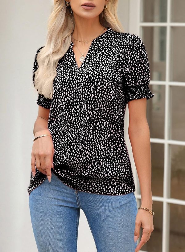 816x80LMsWL._AC_SL1500.jpg Womens Fashion Blouses Notched V Neck Puffer Short Sleeve Shirt Polka Dot Tops Chiffon Dressy Shirts