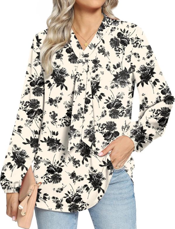 Women's Fall Long Sleeve Chiffon Blouse Winter V-Neck Tunic Tops Business Shirt