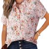Womens Tops Summer Casual Boho Floral Print Short Sleeve Half Button Down V Neck Chiffon Blouses Shirts