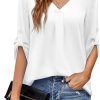 U.Vomade Women's 3/4 Cuffed Sleeve Chiffon V Neck Casual Shirts for Women S-XL