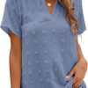 Womens White Chiffon Blouses Short Sleeve V Neck Shirts Summer Casual Polka Dot Tops