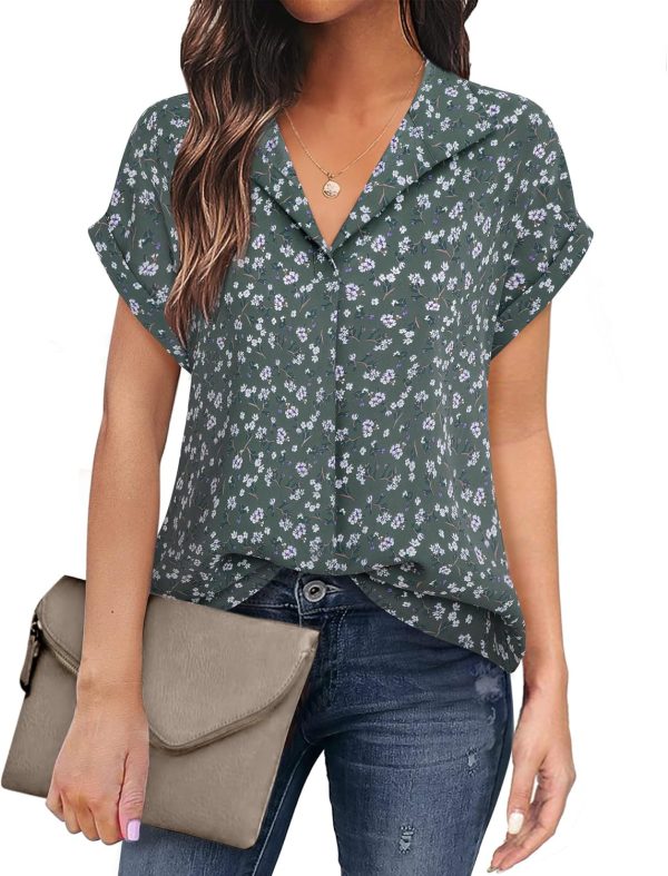 Women's Short Sleeve Chiffon Blouses for Office Work Business Attire Collared Shirts