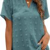 Womens White Chiffon Blouses Short Sleeve V Neck Shirts Summer Casual Polka Dot Tops