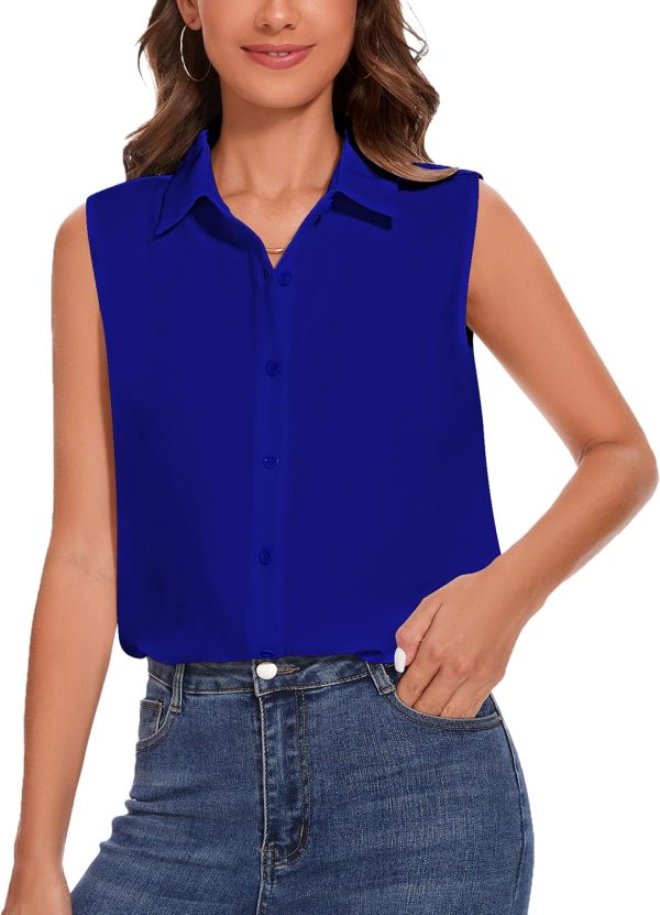Womens Sleeveless Button Down Shirt Classic Collared Blouse Basic Tank Tops Work Office Chiffon Tops