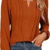 Womens Tops Dressy Casual Long Sleeve Shirts V Neck Chiffon Blouses Fall Clothes 2024