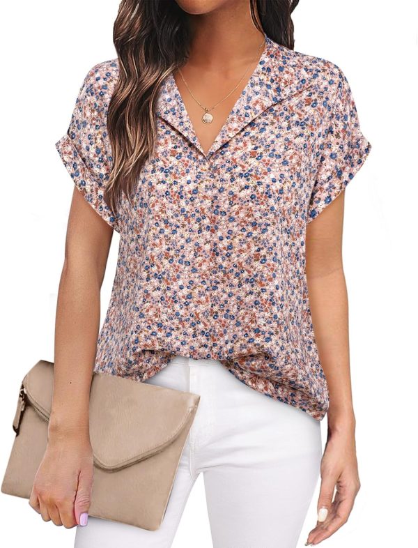 Women's Short Sleeve Chiffon Blouses for Office Work Business Attire Collared Shirts