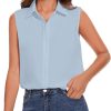 Womens Sleeveless Button Down Shirt Classic Collared Blouse Basic Tank Tops Work Office Chiffon Tops
