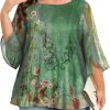 Womens Tops Dressy Casual Summer Chiffon Blouse 3/4 Sleeve Loose Mesh Tunic Shirts
