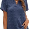 Womens White Chiffon Blouses Short Sleeve V Neck Shirts Summer Casual Polka Dot Tops