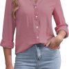 Womens Button Down Shirts Long Sleeve V Neck Collared Blouses Office Work Tops Chiffon Dressy Casual Shirts