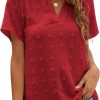 Womens White Chiffon Blouses Short Sleeve V Neck Shirts Summer Casual Polka Dot Tops