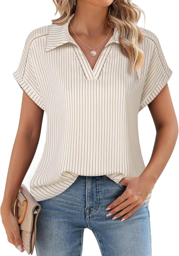 Women's Short Sleeve Chiffon Blouses Office Work Dress Shirts Business Casual Tops