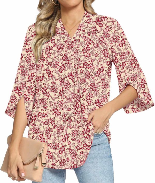 Women's Fall Long Sleeve Chiffon Blouse Winter V-Neck Tunic Tops Business Shirt