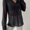 Women's Sheer Mesh Button Up Shirt Long Sleeve See Through Blouse