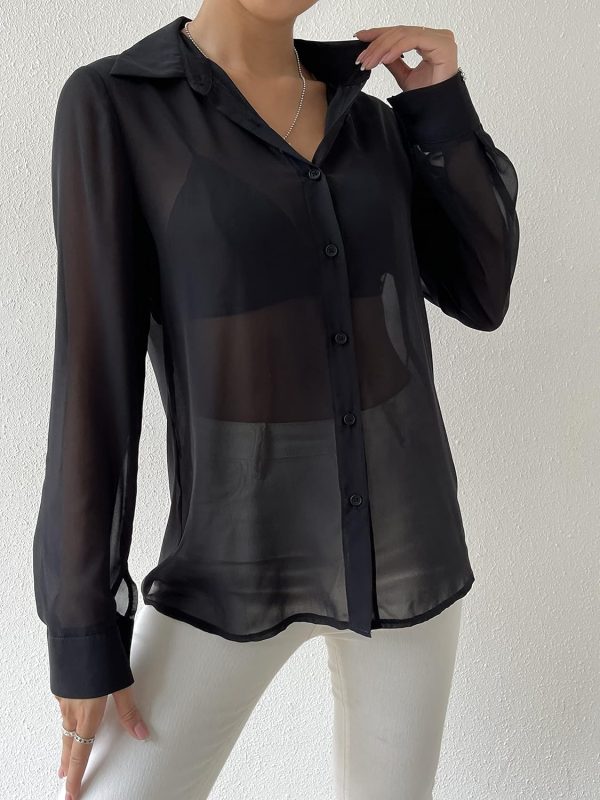 81tENNLBdcL._AC_SL1500.jpg Women's Sheer Mesh Button Up Shirt Long Sleeve See Through Blouse