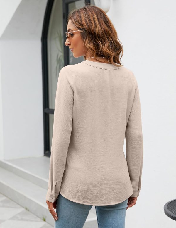 Women's Dressy Casual Blouses Business Work Tops Long Sleeve V Neck Pleated Shirts 2024 Fall Outfits