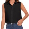Womens Sleeveless Button Down Shirt Classic Collared Blouse Basic Tank Tops Work Office Chiffon Tops