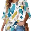 Womens Tops Dressy Casual Summer Chiffon Blouse 3/4 Sleeve Loose Mesh Tunic Shirts