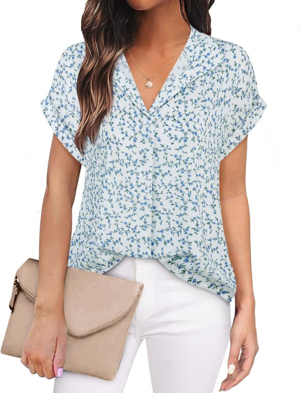 Women's Short Sleeve Chiffon Blouses for Office Work Business Attire Collared Shirts