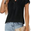 Womens Dressy Casual Tops Business Casual Cap Sleeve Work Blouses Chiffon V Neck Button Down Shirts