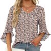 Chiffon Blouses for Women Ruffle 3/4 Sleeve Dressy V Neck Casual Flowy Tunic Tops